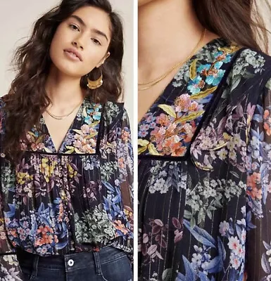 Anthropologie Vineet Bahl Womens M Vivienne Floral Embroidered Bohemian Blouse • $41