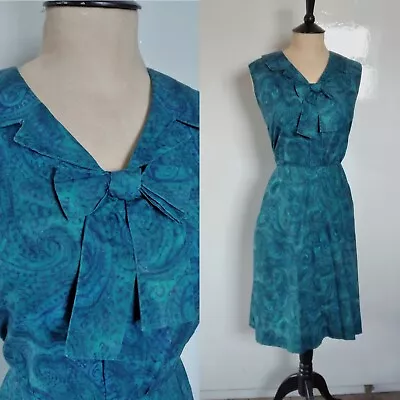 £14.99 • Buy Original Vintage 50s 60s Paisley Print Dress Pussy Bow Mad Men 10 12