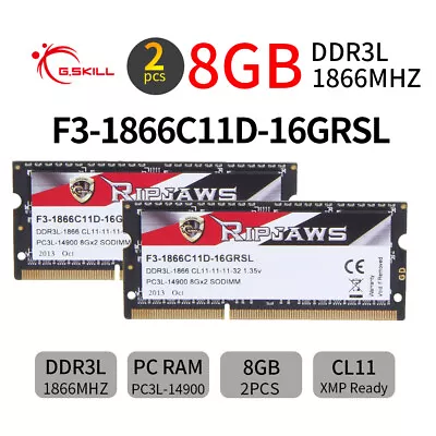 G.SKILL Ripjaws 16GB Kit 2x8GB DDR3L 1866MHz PC3L-14900S 1.35V Laptop Memory UK • £26.39