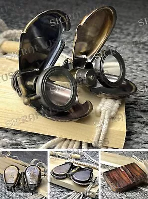 Brass Binocular With Leather Case | Marine Folding Binocular Nautical Spyglass • $61.42