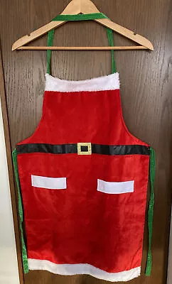 Mrs Santa Claus Apron Red  With Faux Fur Trim Green Ties New • $14.99