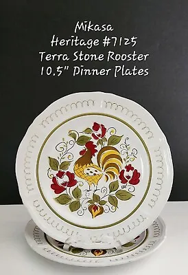 2 MIKASA  Heritage #7125 Rooster TERRA STONE Dinner Plates 10.5  • $18