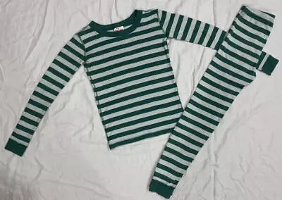 Hanna Andersson Kids 2 Piece Pajamas Green/White Stripes Size 140 US 10 • $19.99