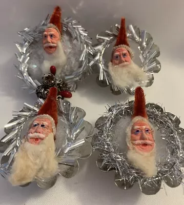 4 Vintage Clay Face Santa’s Crafted Into Magnets • $32