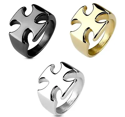 Stainless Steel Iron Cross Ring - Men Cross Biker Ring  Silver - Gold Black PVD • $9.95