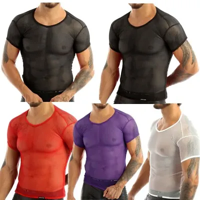 £4.99 • Buy Mens Mesh See Through Clubwear Fishnet Tank Vest T-Shirt Breathable Training Top