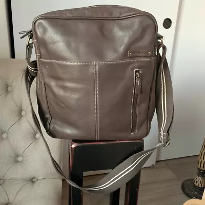 STORK SAK Storsak Jamie Genuine Leather Mens Women Crossbody Bag Briefcase Brown • $40