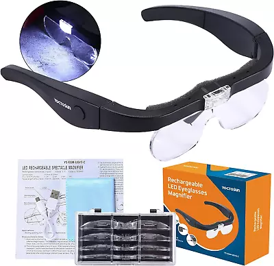 Rechargeable Magnifying Glasses Head Magnifier Glasses With 2 LED Lights  • $31.94