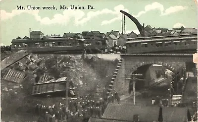 TRAIN WRECK Antique Picture Postcard MOUNT MT UNION PENNSYLVANIA PA Railroad • $27.27