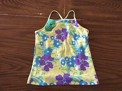 New Lands End Girls Swimsuit Top Floral Green Blue Purple Tankini Size 8 Medium • $9.99