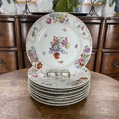 SGK Moriyama Set Of Eight Dresden Flowers Style Dinner Plates 9 7/8” • $98