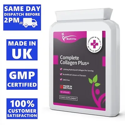£9.95 • Buy COMPLETE COLLAGEN CAPSULES 1000MG Hyaluronic Acid, Biotin, Vitamin C, E Iodine +