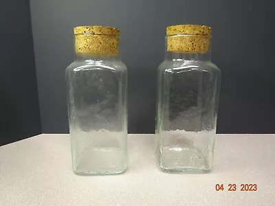 Lot Of 2 Vintage Clear Glass W/ Corks Apothecary Jar Bottles 8  Tall • $12.99