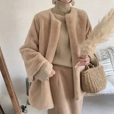 Women Faux Fur Korean Fashion Round Neck Loose Loose Jacket Winter Warm Coat • $80.79