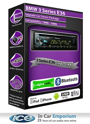 BMW 3 Series E36 DAB Radio Pioneer Car Stereo CD USB AUX Player Bluetooth Kit • $252.58