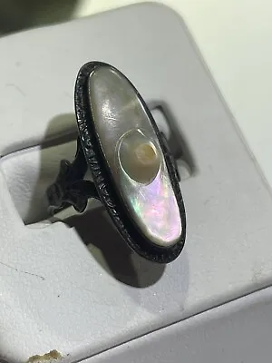 Vintage Sterling Silver 925 Domed Abalone Blister Pearl Ring Size  5.5 • $35