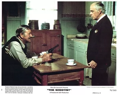 The Shootist Original Lobby Card John Wayne Holding Gun On Harry Morgan Western • $24.99