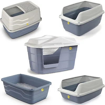 CAT CENTRE Litter Tray Open Flap Hooded High Rim Easy Cleaning Grey Collection • £13.56