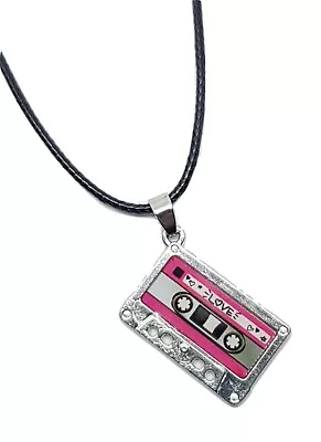 Tape Cassette Pendant Necklace Audio Love 80's Cord Lace Nostalgic Jewellery • £3.43