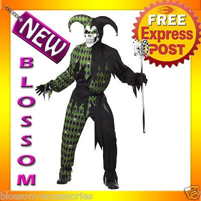 C620 Jokes On You Mardi Gras Black Green Evil Jester Halloween Adult Costume • $36.28