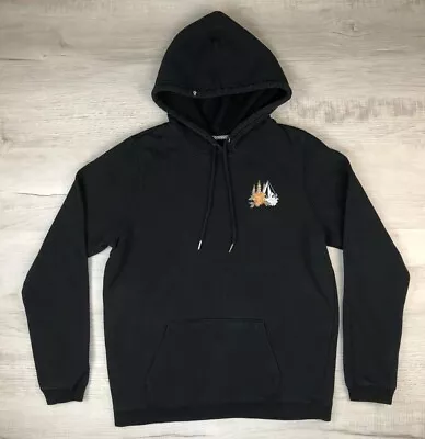 Volcom Hoodie Black Pullover Sweatshirt Floral Outdoors Logo Kids Size L 10 • $22.90