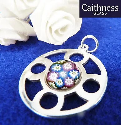 Vintage CAITHNESS Hallmarked Sterling Silver Millefiori Paperweight Disc Pendant • £41.99