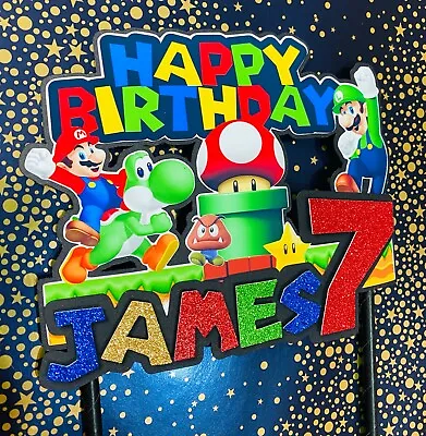 Personalised Super Mario Bros Birthday Cake Topper/ Name And Age • £8.95