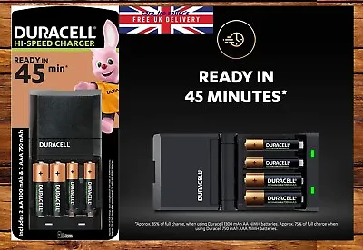 Duracell Battery Charger Hi-Speed 45 Minutes Advanced CEF27 With 2 XAA & 2 XAAA • £20.49