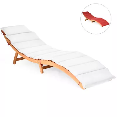 Topbuy Folding Wood Lounge Outdoor Wooden Chaise Chair W/ Cushion • $119.99