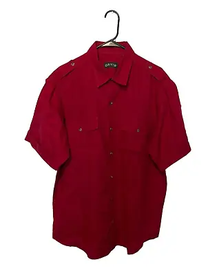 Orvis Bush Shirt Mens Large Red Linen Safari Outdoor Epaulets Button Up Military • $32