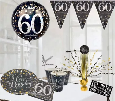 Black & Gold 60th Themed Birthday Party Decorations Balloons Bunting Banners • £5.15