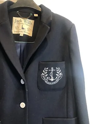£75 • Buy Jack Wills Navy Wool Nautical Style Blazer UK 14