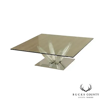 Roche Bobois Contemporary Glass Top Square Coffee Table • $2495