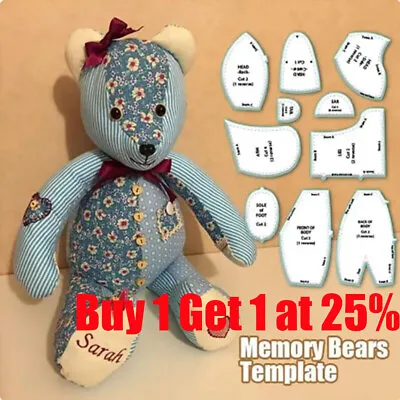 15XMelody Memory Bear Template Ruler Set Sewing Pattern Patchwork Cutting Fabric • £6.74