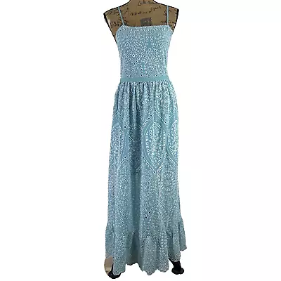 Altar'd State Dress Eyelet Lace Floral Slate Blue White Crisscross Tie LARGE • $34