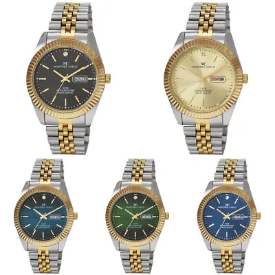 42mm Montres Carlo Luxury Metal Two-Tone Water Resistance Day Data Dress Watch • $23.40