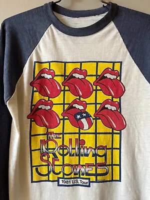 VINTAGE VERY THIN 1980s 1981 THE ROLLING STONES BASEBALL RAGLAN U.S TOUR T SHIRT • $46