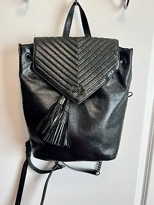 NEW Victoria’s Secret Backpack Black Glistening Pebble Leather Look  Tassels • $25