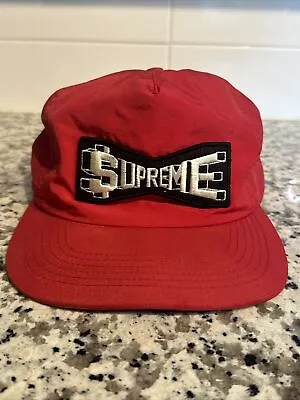 Vintage SUPREME Skew Nylon 5 Panel Red Hat Snap Back/EUC • $34.87
