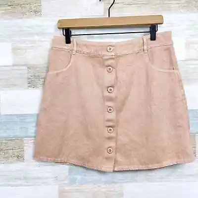 Jungmaven Hemp Vassar Denim Button Front Skirt Tan Pockets Casual Womens Large • $64.99