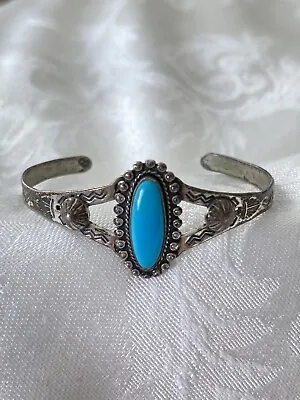 Vintage Navajo Native American Sterling Silver Turquoise Small Cuff Bracelet • $34.99