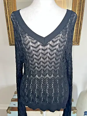 MISSONI Signature Zig Zag Chevron Stripe Knit V Neck Sweater Women’s Black • $23.99