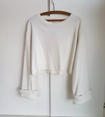 H&M Ivory Cropped Ivory Top - Wide Cuffed Long Sleeves - Womens Medium M • $9.99