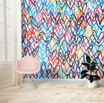 £99 • Buy LOVEHEART GRAFFITI WALLPAPER MURAL Streetart Heart Decor LOVEWALL LOVE ISLAND