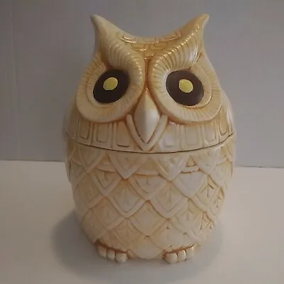 Handpainted Vintage Owl Cookie Jar Ivory Tan. 8  Tall • $15.99