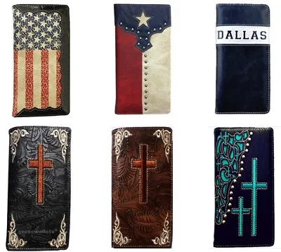 America Flag Texas Flag Dallas Cowboy  Cross Men Western Wallets Check Book • $12.99