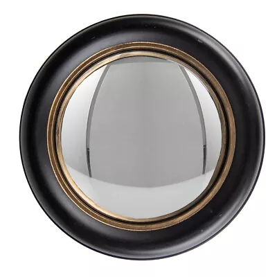 14cm Shabby Chic Black & Gold Wooden Wall Mirror  Convex Porthole Fisheye Design • £18.99