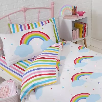 Rainbow Sky Single Duvet Cover Set Boys Girls Bedding Reversible Striped • £19.99