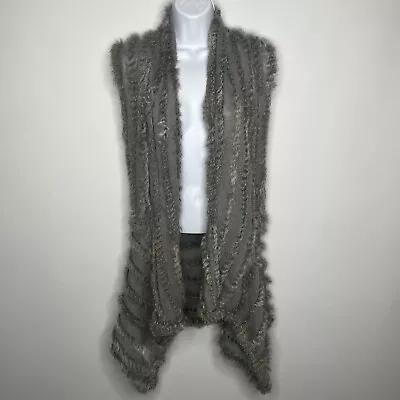 Gray Knit Angora Rabbit Fur Asymmetric Open Front Cardigan Sweater Size S • $36