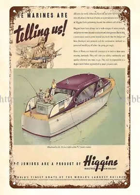 Room Bedroom Wall Art 1945 Higgins Cruiser WWII Boat Metal Tin Sign • £18